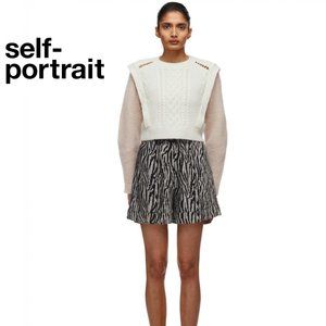 NEW Self-portrait Contrast Colour Knit Jumper Cropped Alpaca Wool Blend Sweater